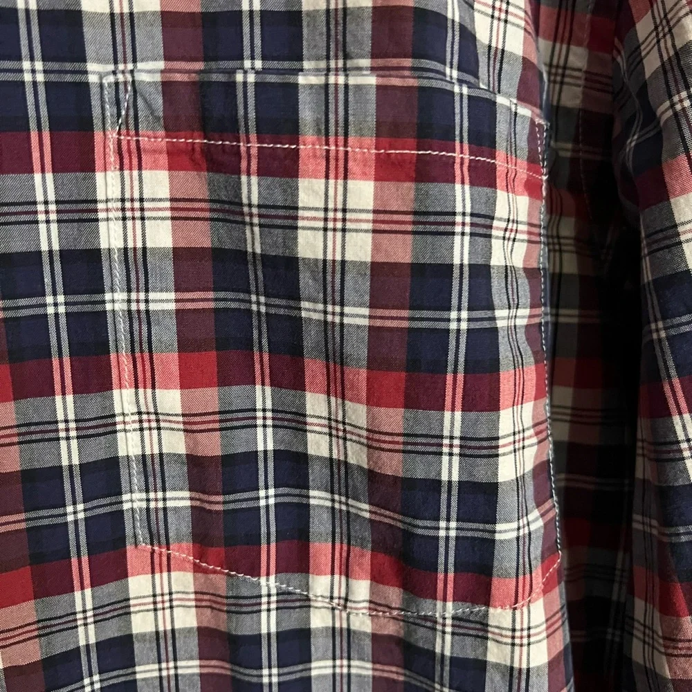 BANANA REPUBLIC Classic Soft Wash Plaid Button Down Shirt Red White Blue Men's L
